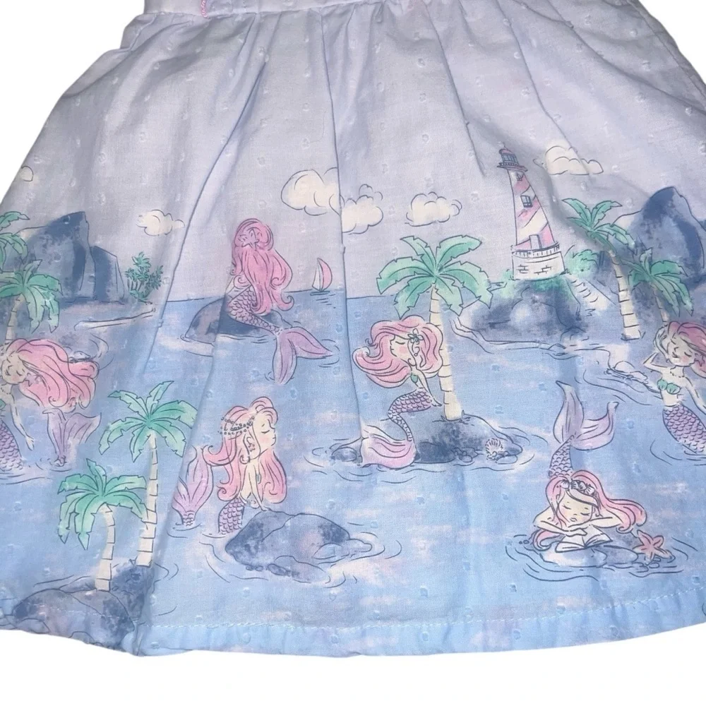 EUC Picapino Sleeveless Mermaid Beach Dress Cotton Blue Ruffle Toddler 18 months